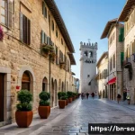 산마리노에서 활동하는 기업 및 브랜드 - **Prompt:** A picturesque and lively outdoor scene in San Marino, capturing the essence of its touri...