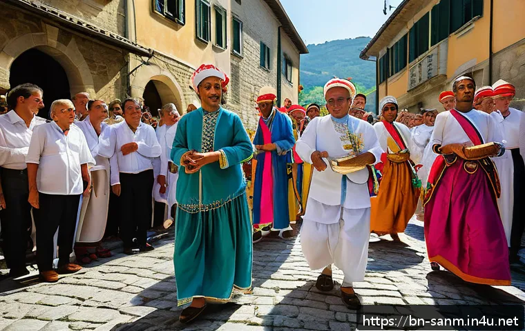 산마리노 내 종교 및 신앙 생활 - A vibrant scene of a traditional religious festival in San Marino&rsquo;s small village, blending ancient ...
